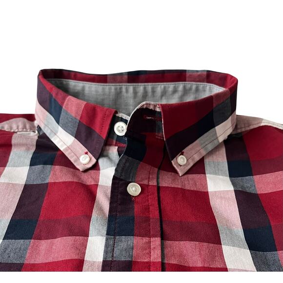 SAVANE STRETCH LONG SLEEVE BUTTON-UP SHIRT, MENS, L, RED BLUE WHITE PINK PLAID - Picture 3 of 10